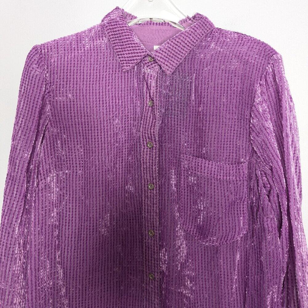 Anthropologie Akemi Kin Orchid Purple Velvet Striped Tunic Duster Long Sleeve M - Picture 4 of 7